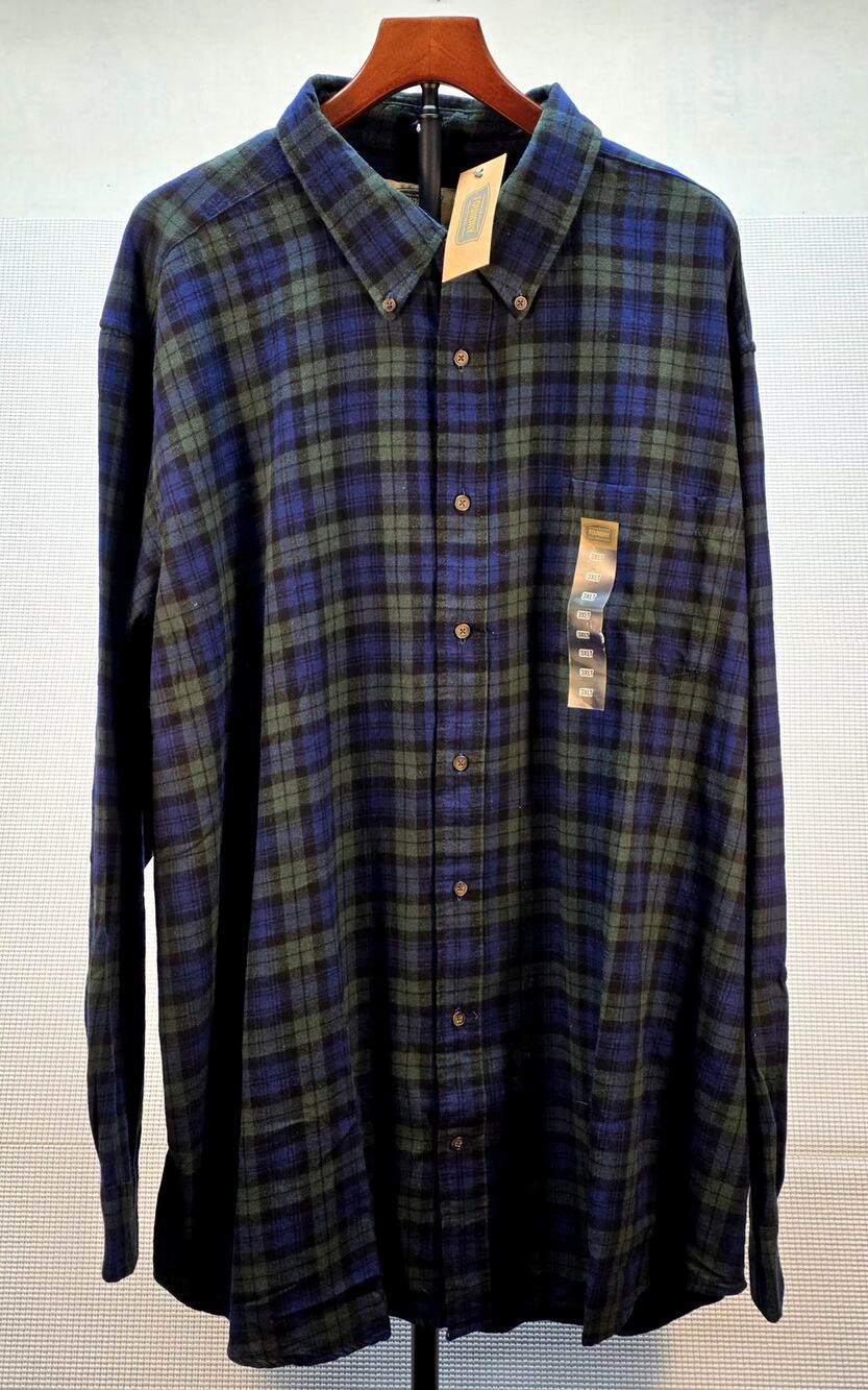 The Foundry Big and Tall Flannel Shirt Men 3XLT Green Blue Plaid Long Sleeve NWT
